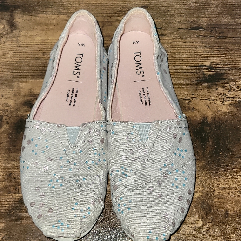 TOMS Silver and Blue Sparkle Flats